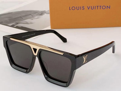 "Luxury LV Gold Accent Square Sunglasses – Bold Black Frame | Unisex For Male And Female Eyewear"