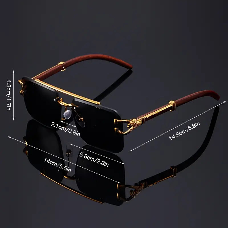 Rimless Cheetah metal Sunglasses black shades