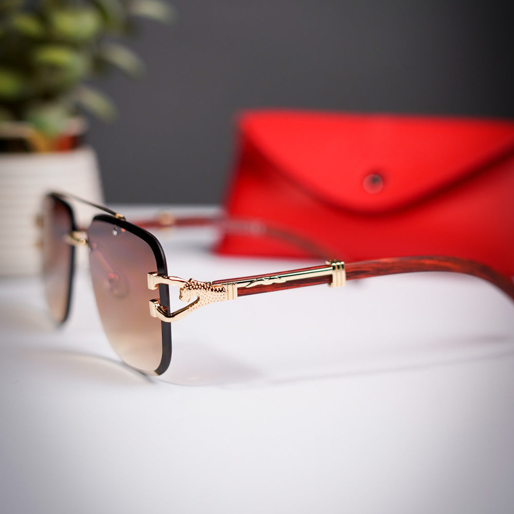 Rimless Cheetah metal Sunglasses black shades