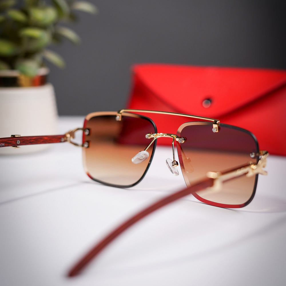 Rimless Cheetah metal Sunglasses black shades