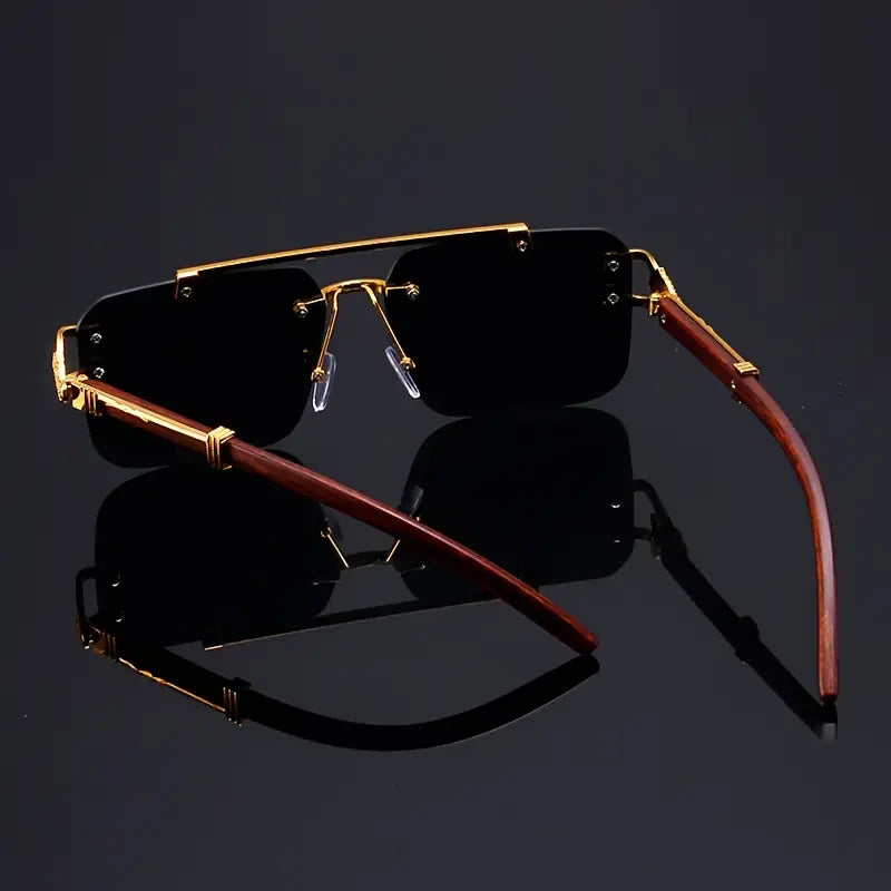 Rimless Cheetah metal Sunglasses black shades