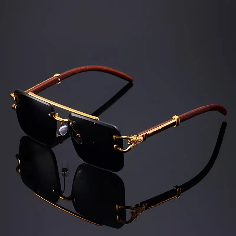 Rimless Cheetah metal Sunglasses black shades