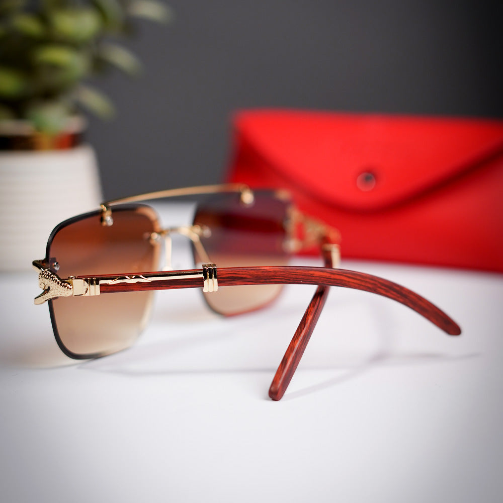 Rimless Cheetah metal Sunglasses black shades