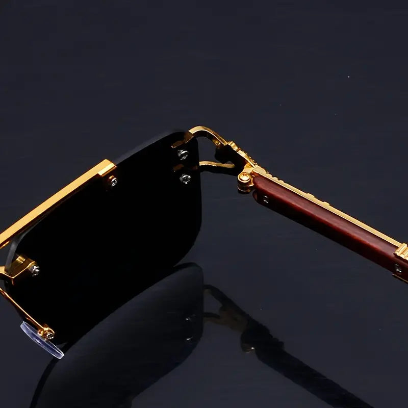 Rimless Cheetah metal Sunglasses black shades