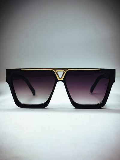 "Luxury LV Gold Accent Square Sunglasses – Bold Black Frame | Unisex For Male And Female Eyewear"