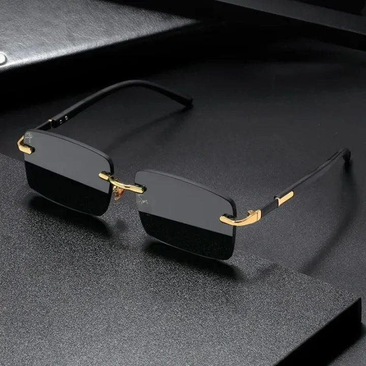 Elite Gold-Rimless Rectangle Sunglasses – Bold Luxury Edition