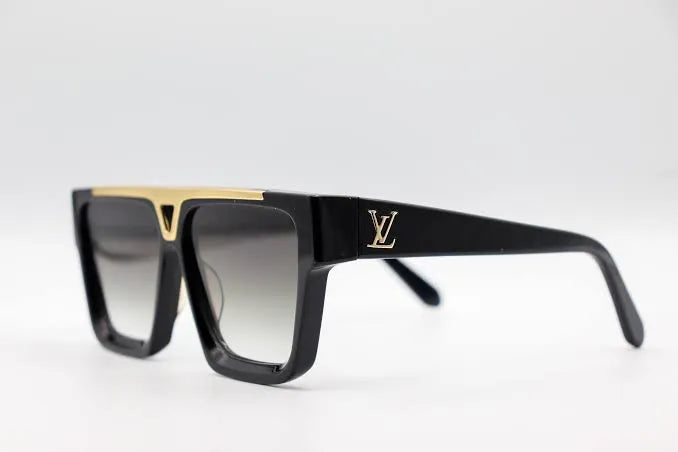 "Luxury LV Gold Accent Square Sunglasses – Bold Black Frame | Unisex For Male And Female Eyewear"