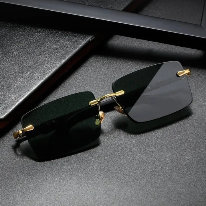 Elite Gold-Rimless Rectangle Sunglasses – Bold Luxury Edition