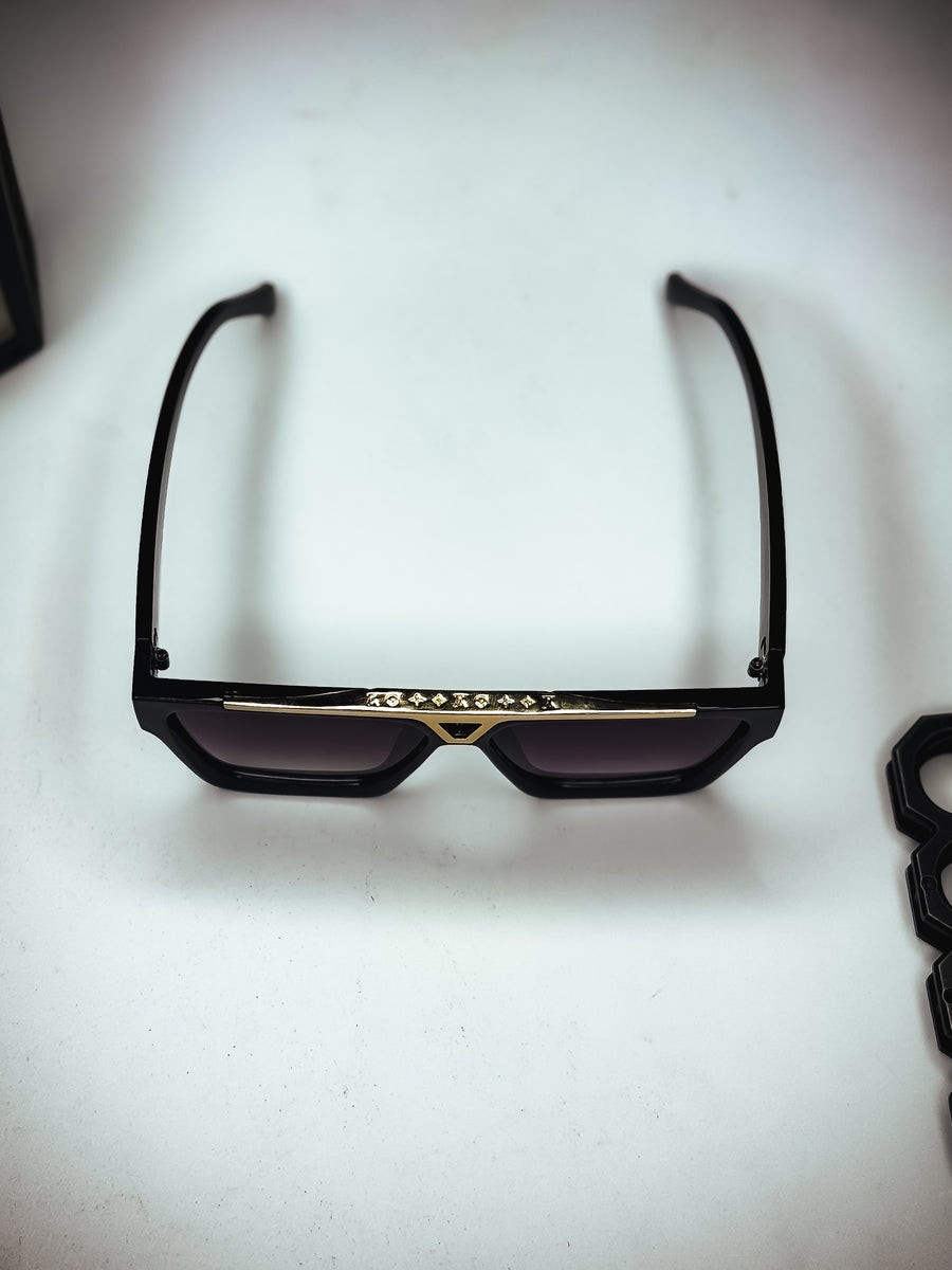 "Luxury LV Gold Accent Square Sunglasses – Bold Black Frame | Unisex For Male And Female Eyewear"