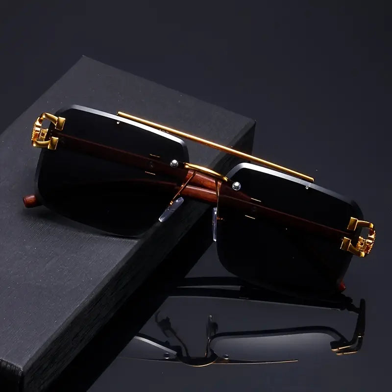 Rimless Cheetah metal Sunglasses black shades