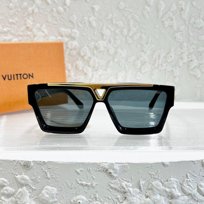 "Luxury LV Gold Accent Square Sunglasses – Bold Black Frame | Unisex For Male And Female Eyewear"